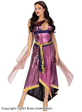 Goddess, costume dress, iridescent fabric, keyhole, one-shoulder